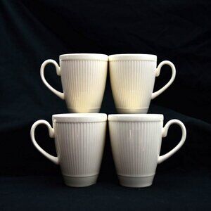 Wedgwood Windsor Ribbed Ivory Ceramic Coffee Mugs Set Of 4 Made In England
